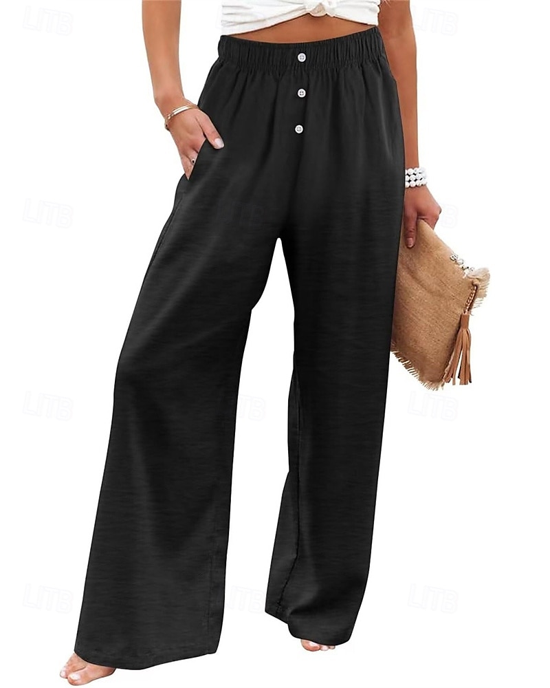 Per donna Pantaloni in cotone e lino Pantaloni Palazzo Moda Streetwear Comfort Lunghezza intera Misura del girovita medio Semplice Tasca Elastico in vita Comodo All'aperto Confortevole Streetwear del 2025 a $27.99 –P2