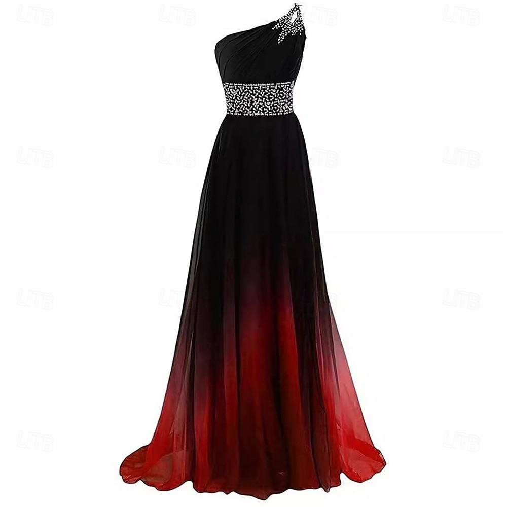 A-Line Quinceanera Dresses Elegant Dress Performance Christmas Floor Length Sleeveless One Shoulder Chiffon Backless with Pleats Beading 2025 2025 - $119.99 –P6