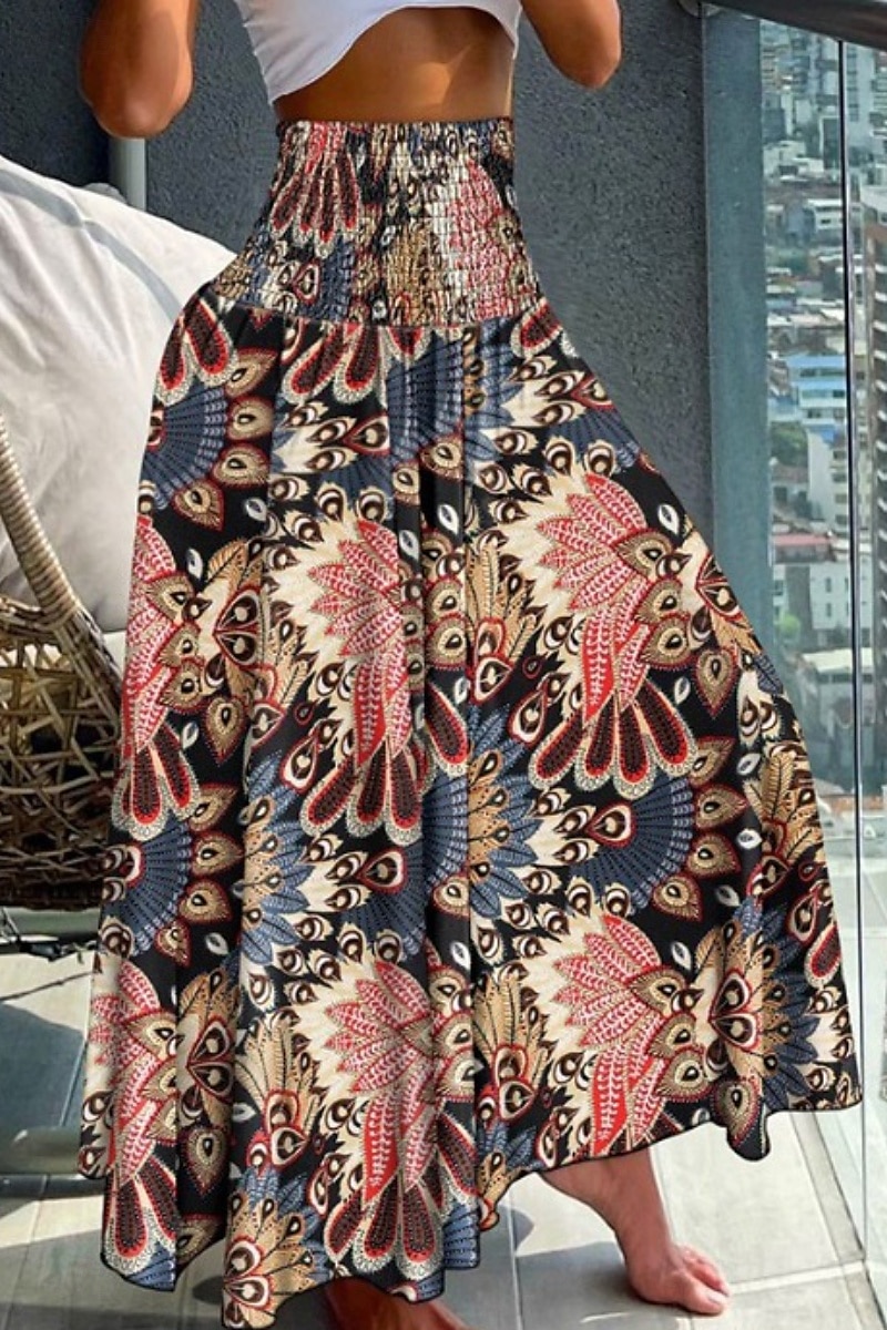 Mulheres Saia Bohemia Casual Boho Longo Cintura Média Saias Floral Imprimir Micro-Elástica Férias Rua Azul marinho Amêndoa Vermelho Azul Verão Poliéster de 2025 por $20.99 –P6