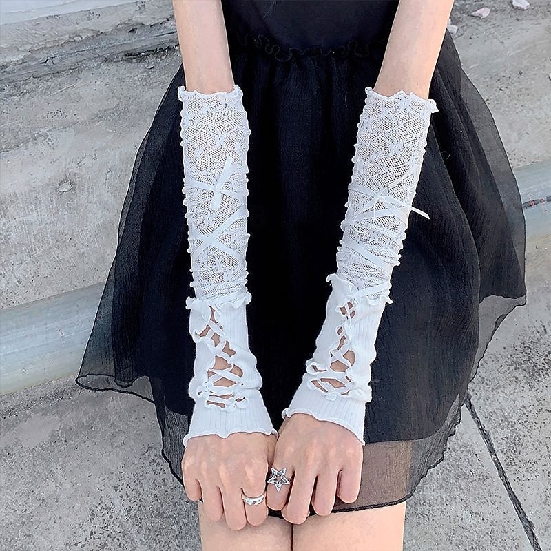 mănuși lolita în stil balet mâneci din dantelă albă design subțire pentru femei protecție solară de vară bretele pentru fete picante degete lungi expuse 2025 - $8.99 –P1