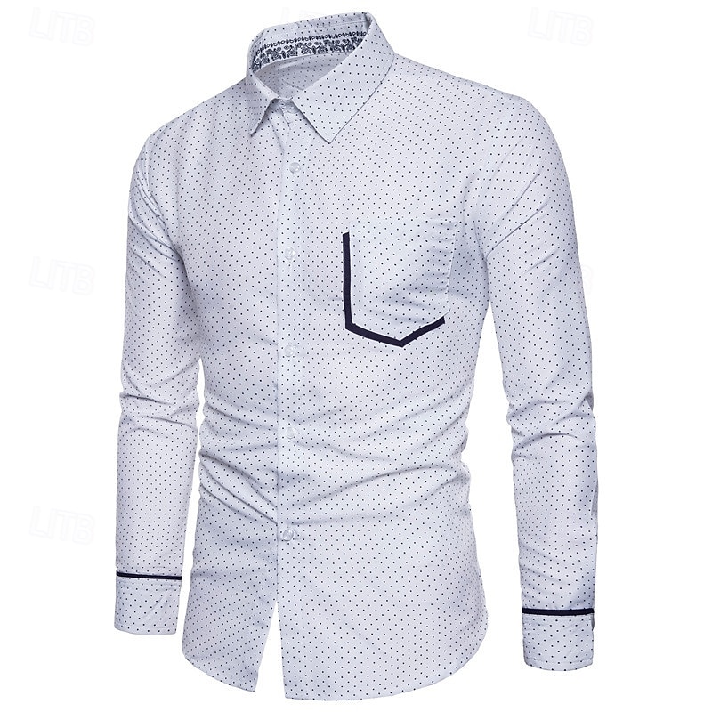 Herren Hemd Sommerhemd Freizeithemd Strandhemd Knopfhemd Weiß Marineblau Langarm Punkte Revers Urlaub Hawaiianisch Button-Down Bekleidung Polyester Mode Lässig Bequem 2025 - $32.99 –P4