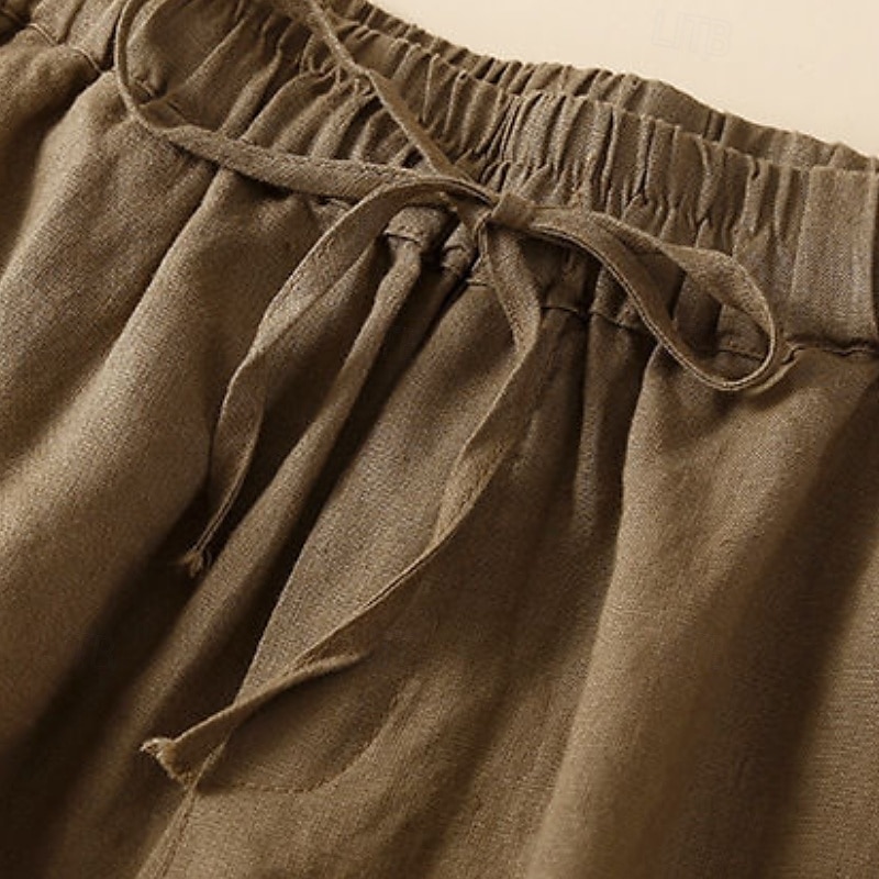 Femmes Short en coton et lin Shorts Slacks Occasionnel Court Naturel Uni Avec Poches Conception à cordon élastique Confortable Extérieur Sortir Noir Gingembre Vert Amande Été Coupe régulière de 2025 ? $14.99 –P6