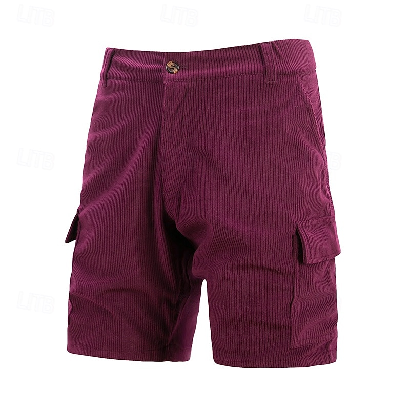Men's Cargo Shorts Casual Shorts Hiking Shorts Corduroy Shorts Elastic Waist Multi Pocket Straight Leg Plain Comfort Soft Knee Length Outdoor Casual Daily Fashion Streetwear Black Blue Micro-elastic 2025 - $22.99 –P5