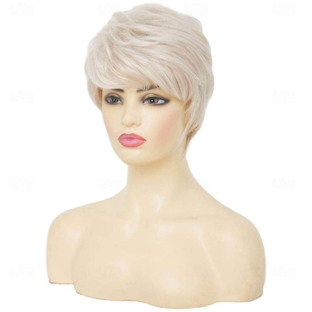 blonda korta peruker för kvinnor pixie cut peruk med lugg naturlig syntetisk mormor hår peruk för daglig fest användning 2025 - $25.99 –P3