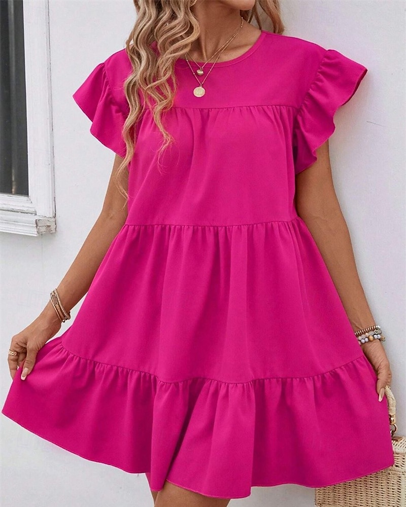 Damen Minikleid Freizeitkleid Sommerkleid Elegant Mode Outdoor Ferien Date Normale Passform Einfach Kurzarm Rundhalsausschnitt Schwarz Blau Rosenrot Sommer Frühling 2025 - $26.99 –P13