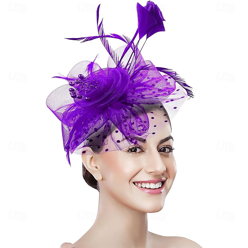 غطاء للرأس ريشة صاف قبعة فيدورا زفاف حفلة ليلية حفلة شاي سباق خيول كوكتيل عتيق لطيف مع ريش خوذة أغطية الرأس 2025 - $48.99 –P19