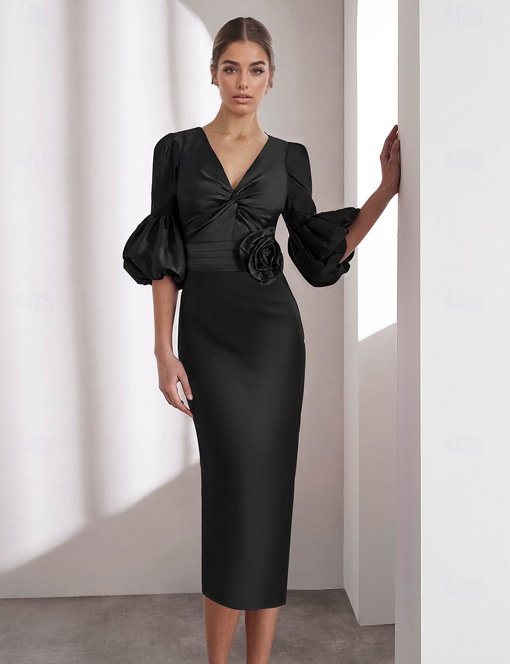 Rochii cocktail din satin roz elegante formale lungime până la gleznă mânecă jumătate decolteu în V cu buzunar satin din Italia cu paiete volanate 2025 - $136.99 –P5