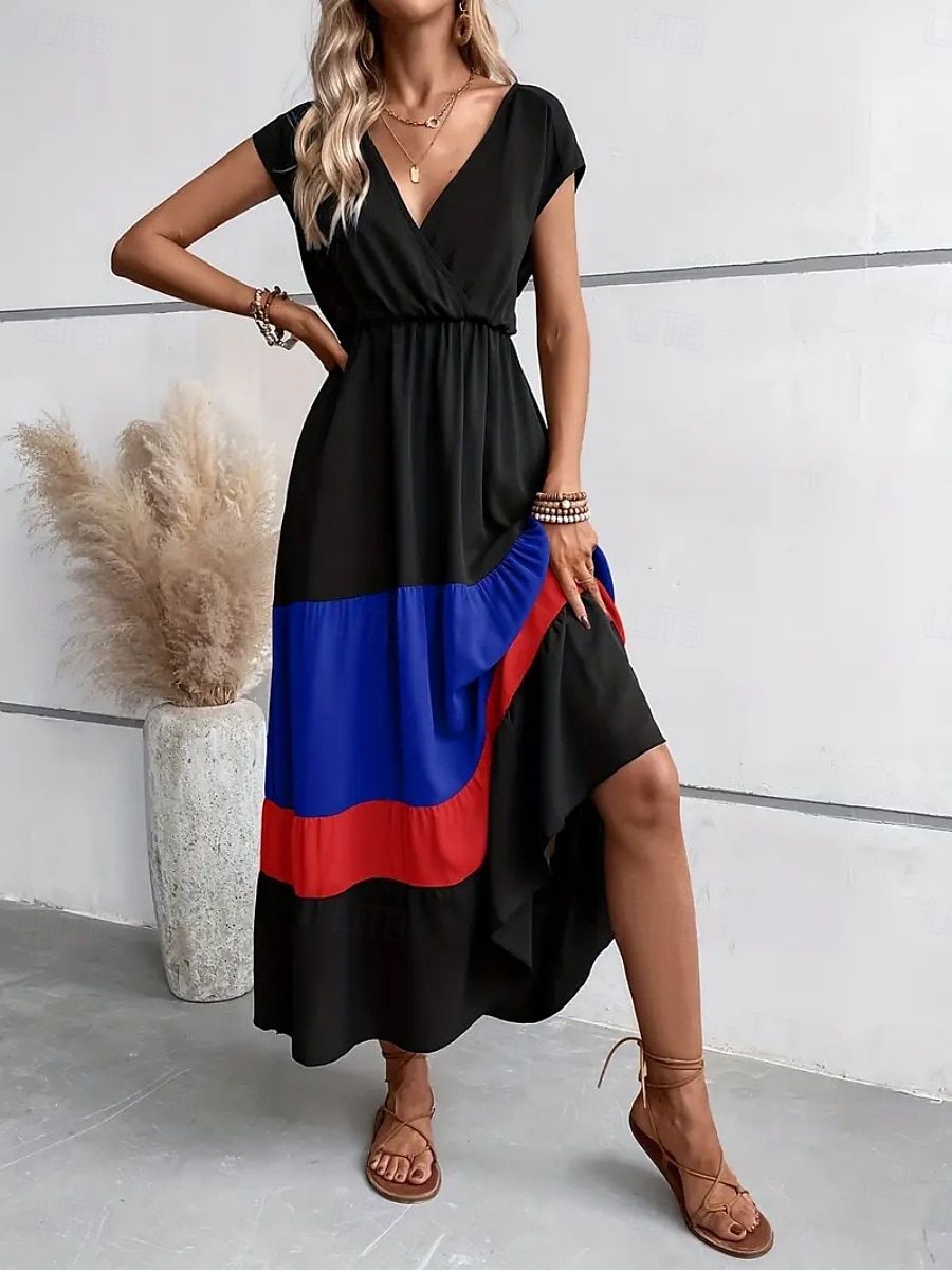Per donna Abito maxi Abito a trapezio Casual All'aperto Uscire Spiaggia Vestibilità comoda Grafico Manica Corta Scollo a V Blu Fucsia Marrone Estate del 2025 a $39.99 –P13