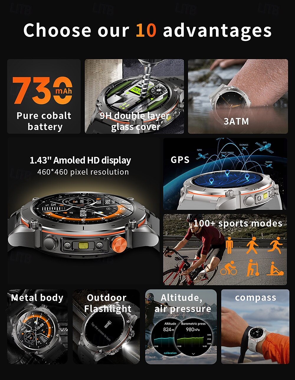 Смарт-часы GPS компас высота на открытом воздухе AMOLED 466*466 HD экран сердечный ритм Bluetooth вызов водонепроницаемые IP68 мужской смарт-браслет подарок на День матери 2026 - $92.99 –P2