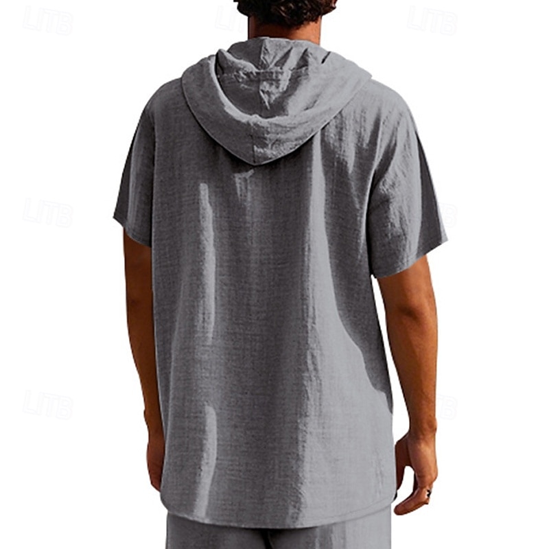 Herren Hemd Leinenhemd Popover-Hemd Freizeithemd Baumwollhemd Einfach Urlaub Straße Schwarz Weiß Gelb Marineblau Kurzarm Mit Kapuze Sommer Bekleidung Button-Down 2025 - $23.99 –P14