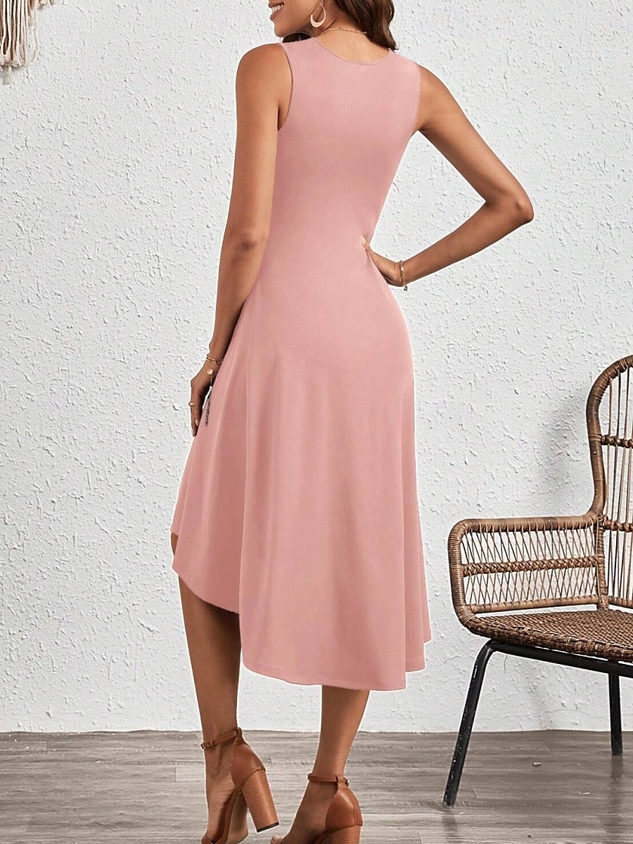 Dámské midi šaty A-line šaty v jedné barvě bodycon šaty pracovní šaty poloformální kanceláře slim grafické bezrukávové kulatý výstřih černá růžová červená modrá léto 2025 - $27.99 –P12