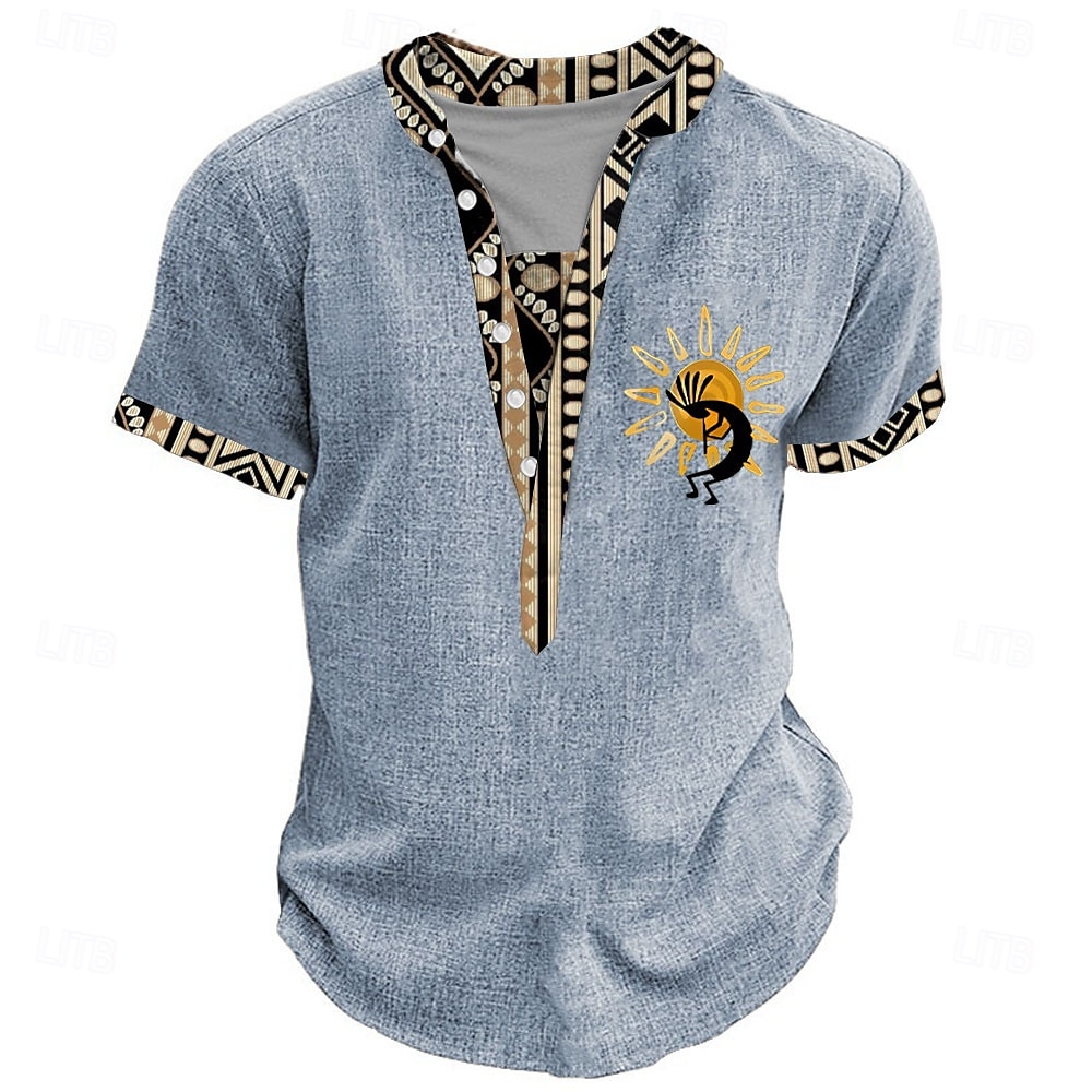 Per uomo Grafico Tribale Maglia Henley Manica Corta Stampa 3D Moda Designer Essenziale Streetwear Casuale Quotidiano Estate Primavera Blu chiaro Nero Verde Cachi Collo alla coreana Maglietta Henley del 2025 a $20.99 –P3