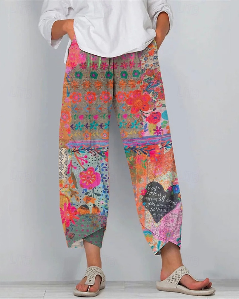 Pentru femei Pantaloni Pantaloni harem Έθνικ Boho Lungime totală Talie medie Flori Talie elastică Respirabil Comfortabil Micro-elastic Stradă Purtare Zilnică Ieșire Albastru piscină Albastru Trifoi 2025 - $17.99 –P6