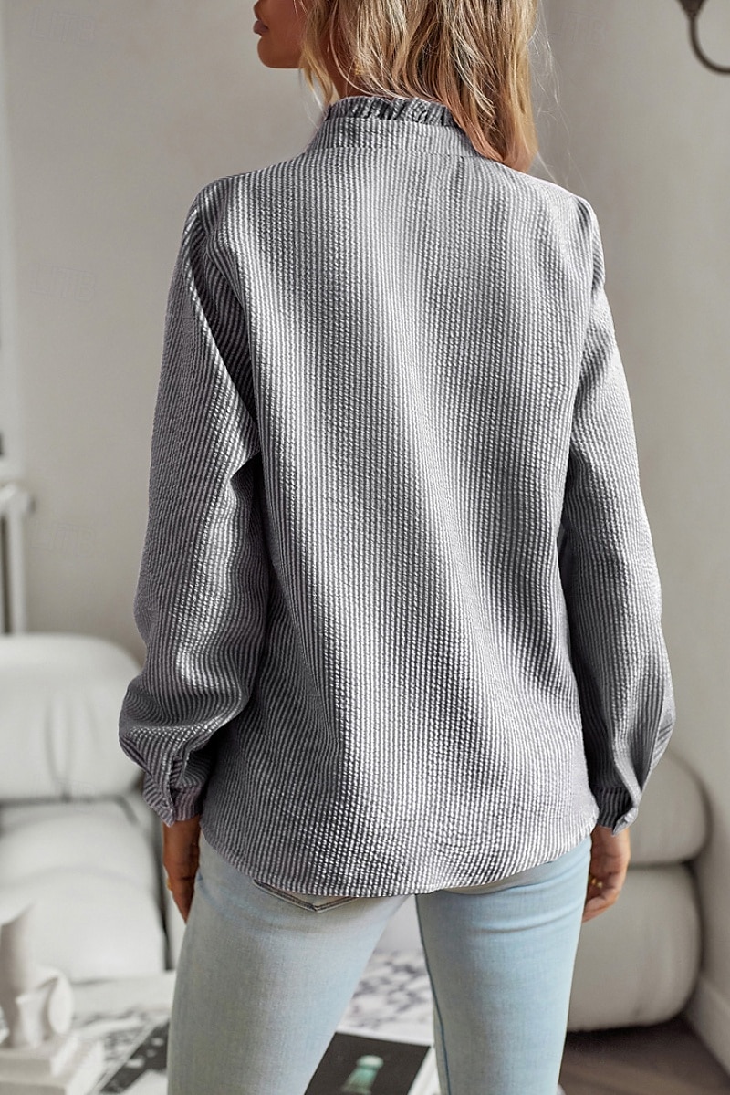 Per donna Camicia Camicia in cotone e lino Blusa Semplice Moderno Casual Manica Lunga Collo Alto Top Regolari Quotidiano Uscire Bottoni Nero Bianco Rosa Blu Estate del 2025 a $23.99 –P20