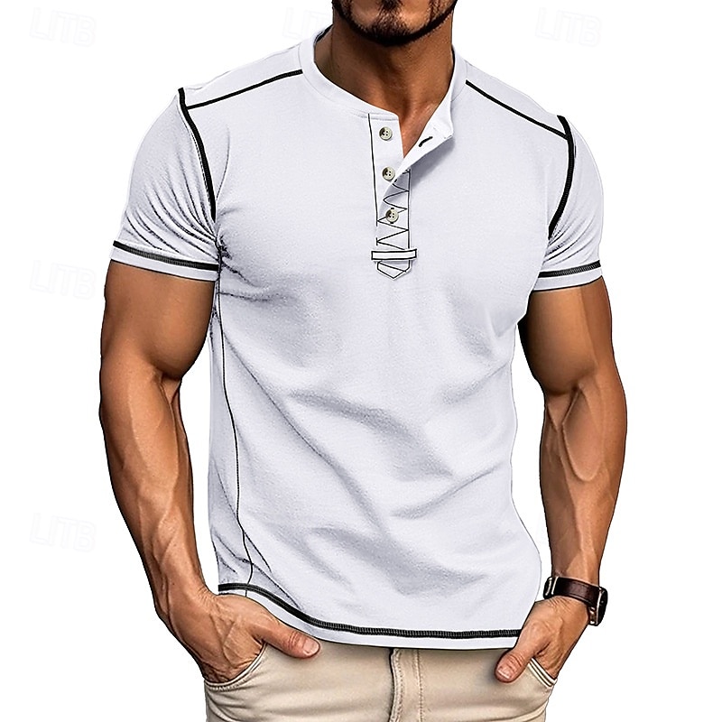 Men's T Shirt Henley Shirt Tee Short Sleeve Shirt Short Sleeve Crewneck Summer Plain Fashion Designer Basic Plain Vacation Street Going out Black White Dark Navy Top Tee for Men 2025 - $25.99 –P1