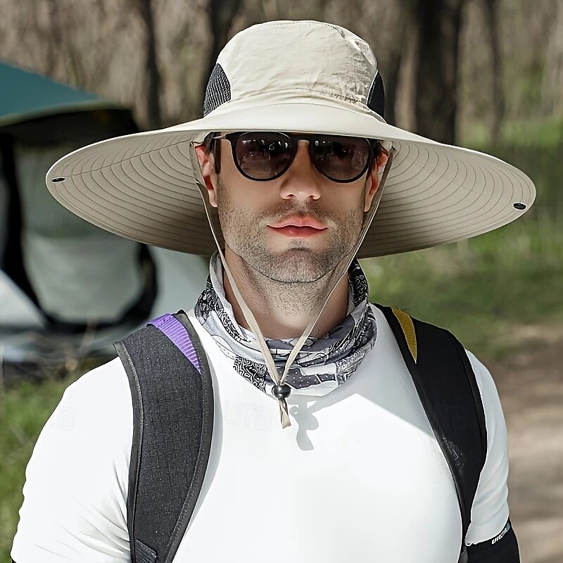 Men's UV Protection Bucket Hat for Fishing & Hiking - Sporty Wide Brim Sunshade Cap, Beige with Black Band, Hand-Washable, Lightweight & Breathable for Outdoor Adventures 2025 - $19.49 –P7