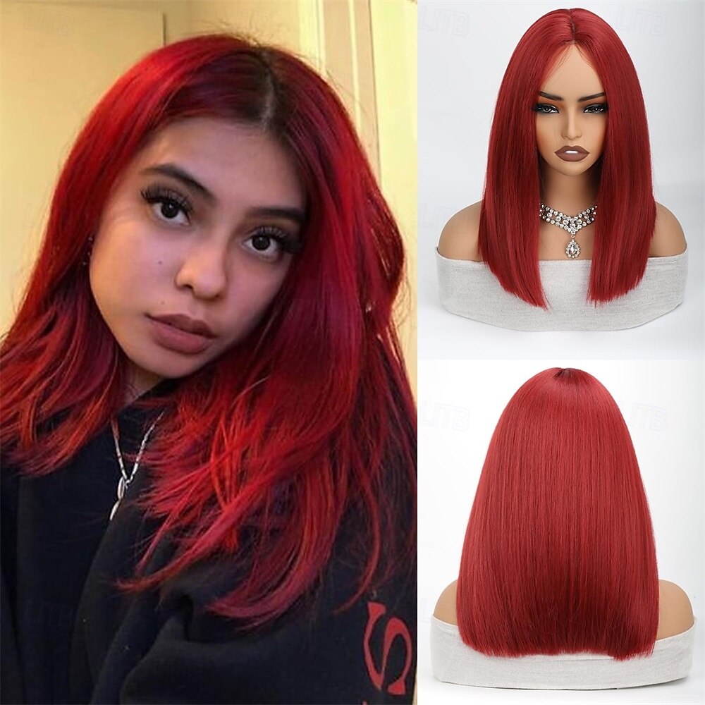 perucas pretas bob perucas retas sem cola para mulheres cabelo sintético resistente ao calor fibra longa bob peruca parte do meio perucas bob naturais perucas de comprimento médio para mulheres 16 de 2025 por $25.99 –P4