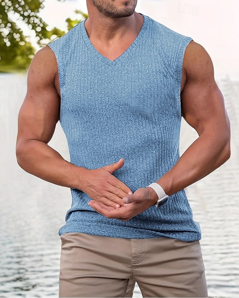 Herren Tank Top Weste Unterhemd Ärmelloses Shirt Ärmellos V Ausschnitt Sommer Einfach Mode Designer Urlaub Straße Ausgehen Schwarz Rosa Grün Top T-Shirt für Herren 2025 - $19.99 –P5