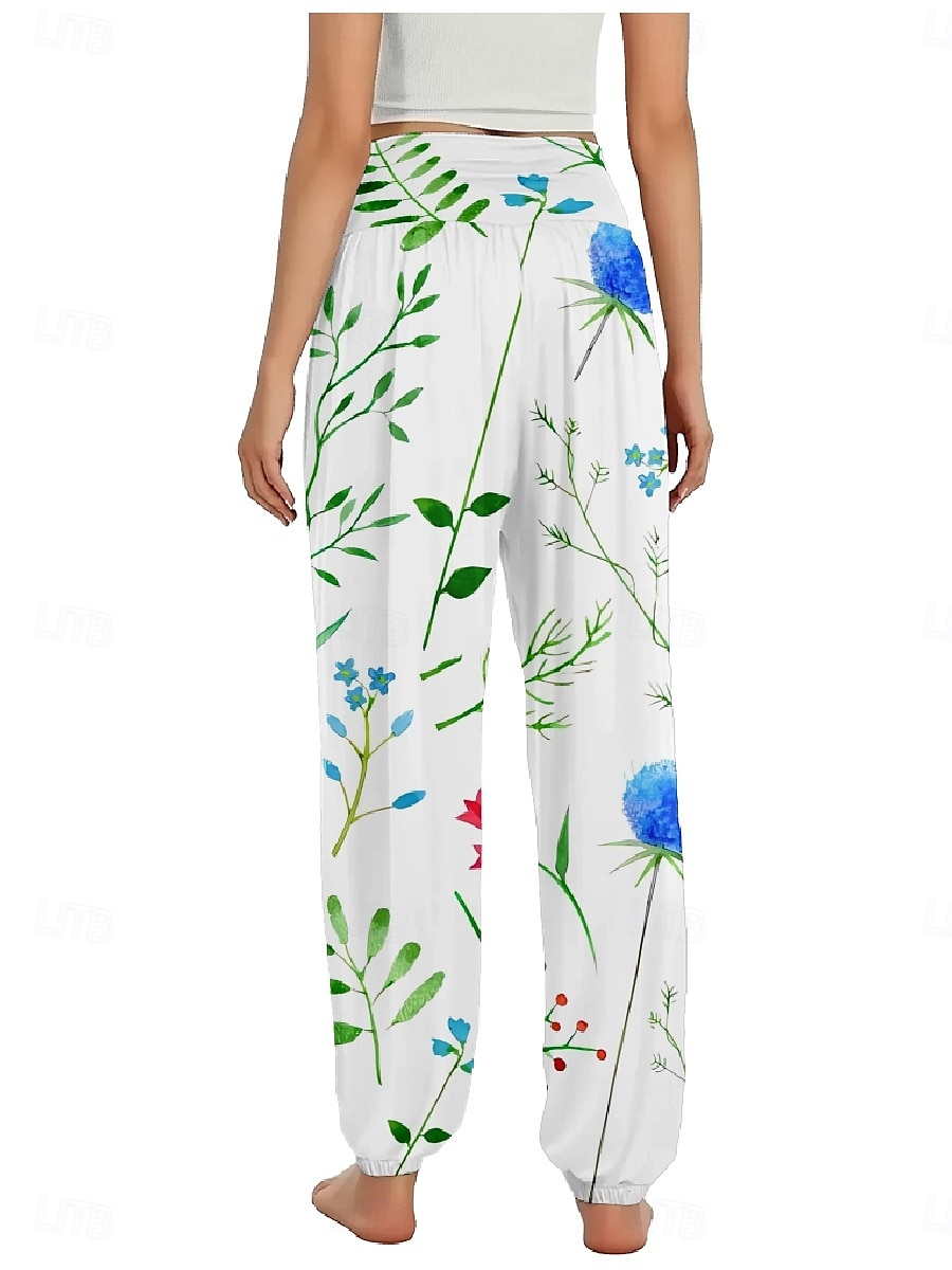Dame Lin-inspirerte bukser Bred Bukseben Bukser Etnisk stil Fritid Bohem Full lengde Høy Midje Blomstret Blad Tropisk Lomme Elastisk midje Printer Pusteevne Myk Mikroelastisk utendørs Yoga- og 2025 - $20.99 –P22