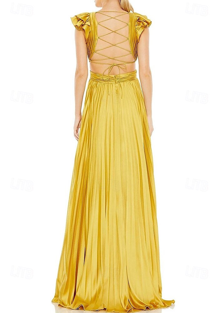 Vestido rosa choque, corte A, vestido de noite, vestido plissado, formal, casamento, comprimento até o chão, sem mangas, decote profundo, cetim com babados, 2025 de 2025 por $144.99 –P5