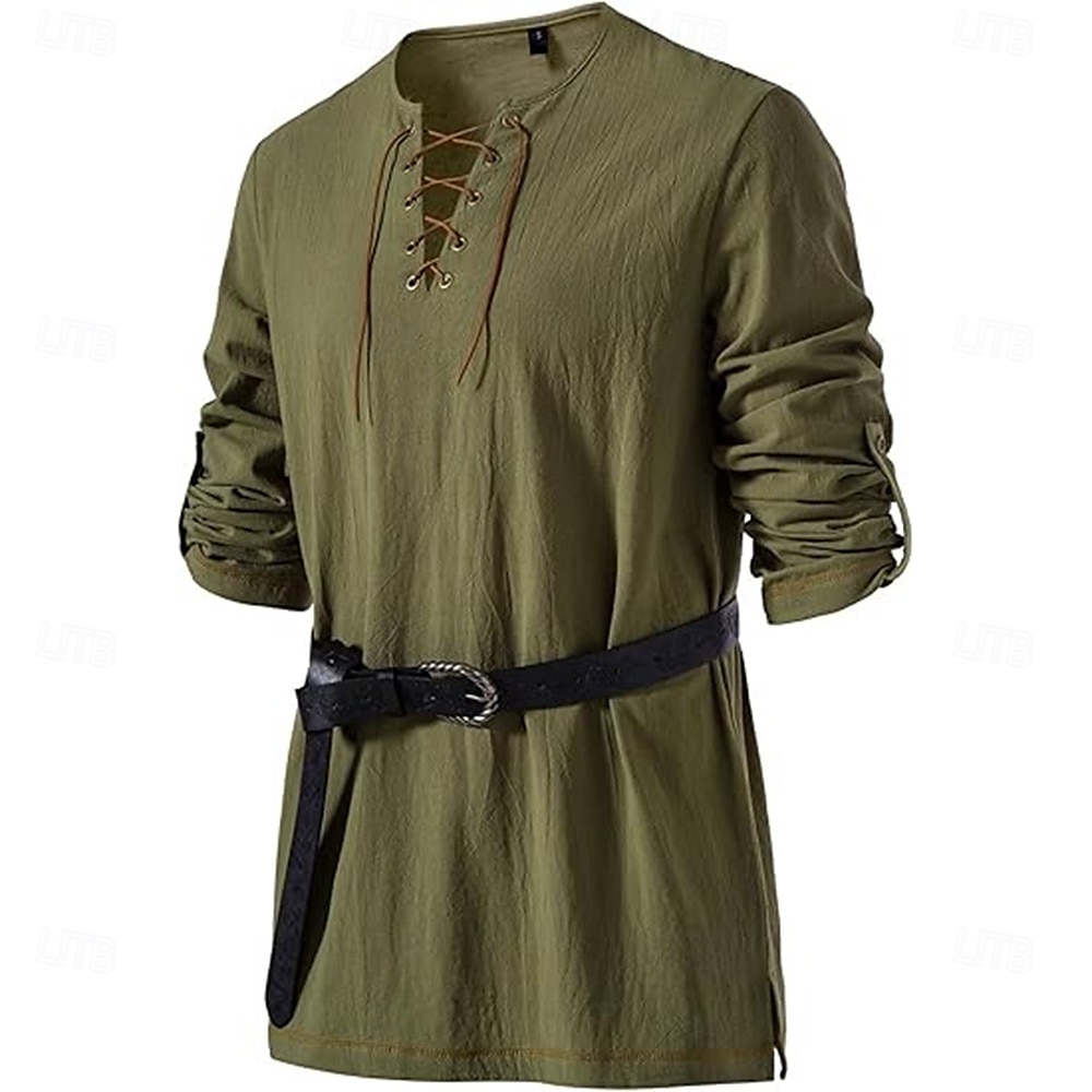 Middeleeuws Renaissance 17e eeuw Gemiddelde Lengte Blouse / overhemd Cosplay kostuum Ridder Viking Keltische ridder Trekkoord Effen Kleur Kostuum Voor heren Piraat Halloween Maskerade Casual 2025 - $28.99 –P11