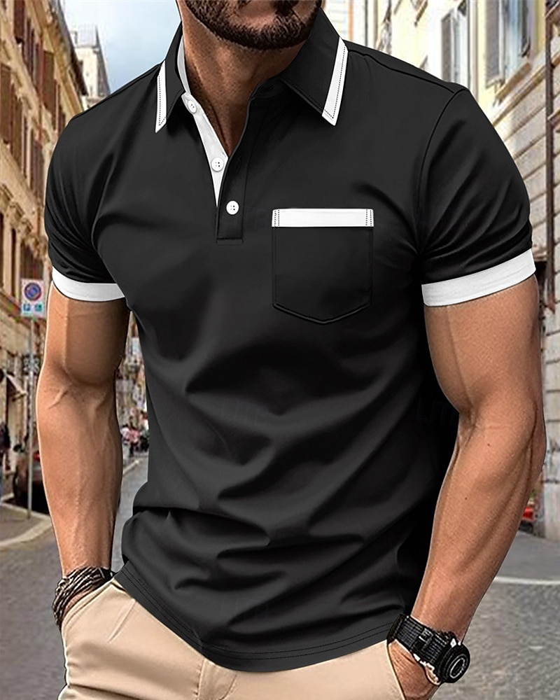 Férfi Golfing Golf pólóingek Munka Hétköznapi Hajtóka Rövid ujjú Alap Modern Színes Kollázs Zseb Nyár Normál Fekete Fehér Bor Sötétkék Égszínkék Barna Golfing 2025 - $17.99 –P2