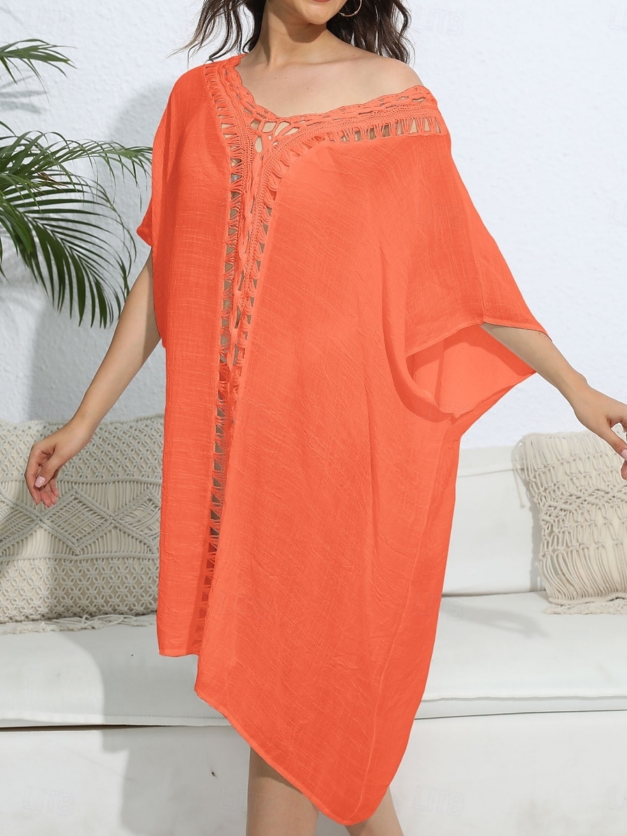 Maillots de Bain Femme Couverture Robe de Bain Maillot Boutons Vacances Plage Tenue Couleur Unie Col en V Manches Courtes Maillots de Bain de 2025 ? $26.99 –P10