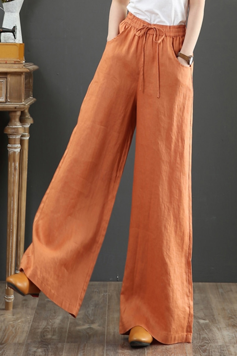 Women's Cotton Linen Shorts Linen-Inspired Pants Cotton Linen Pants Fashion Streetwear Full Length Natural Plain Pocket Elastic Drawstring Design Comfy Comfortable Street Going out Apricot Jacinth 2025 - $15.99 –P7