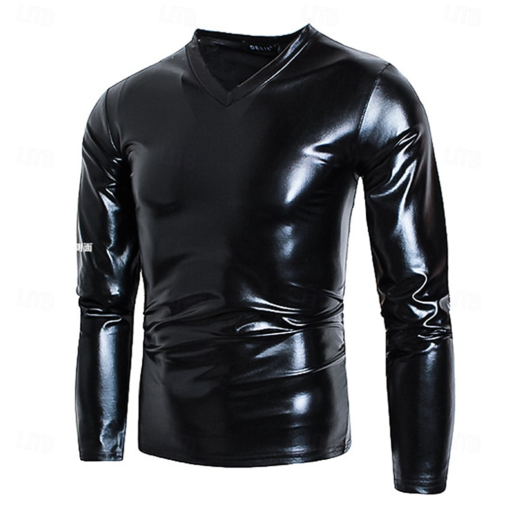 Retró 1980-as évek Póló Pulóver Diszkó Fényes latex patent Fémes Jelmez Férfi Mindszentek napja Farsang Pride Parade Büszkeség hónapja Felnőttek Ing 2025 - $20.99 –P5