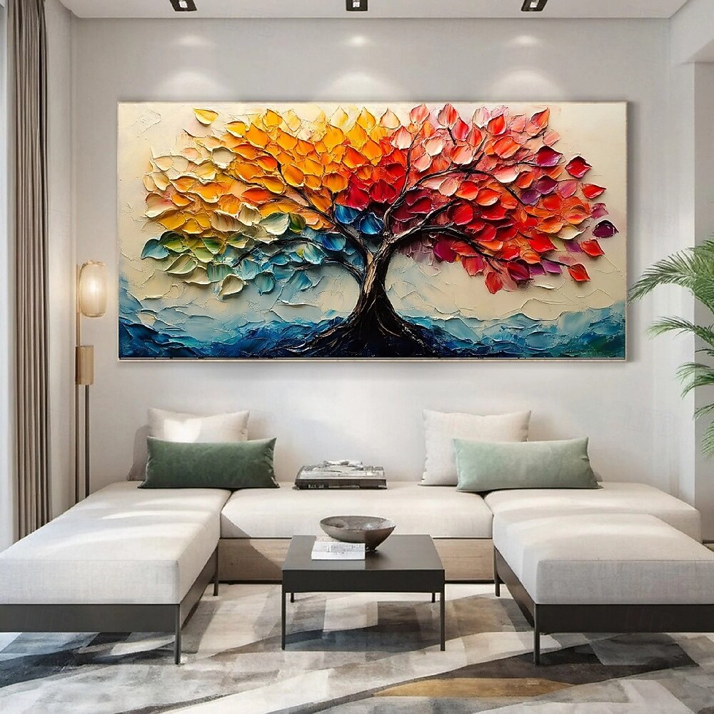 Peintures à l'huile peintes à la main, paysage de montagne, peinture à l'huile sur toile, arbres texturés faits à la main en automne, prairie jaune, peinture acrylique, paysage fluvial, art mural de 2025 ? $82.99 –P4
