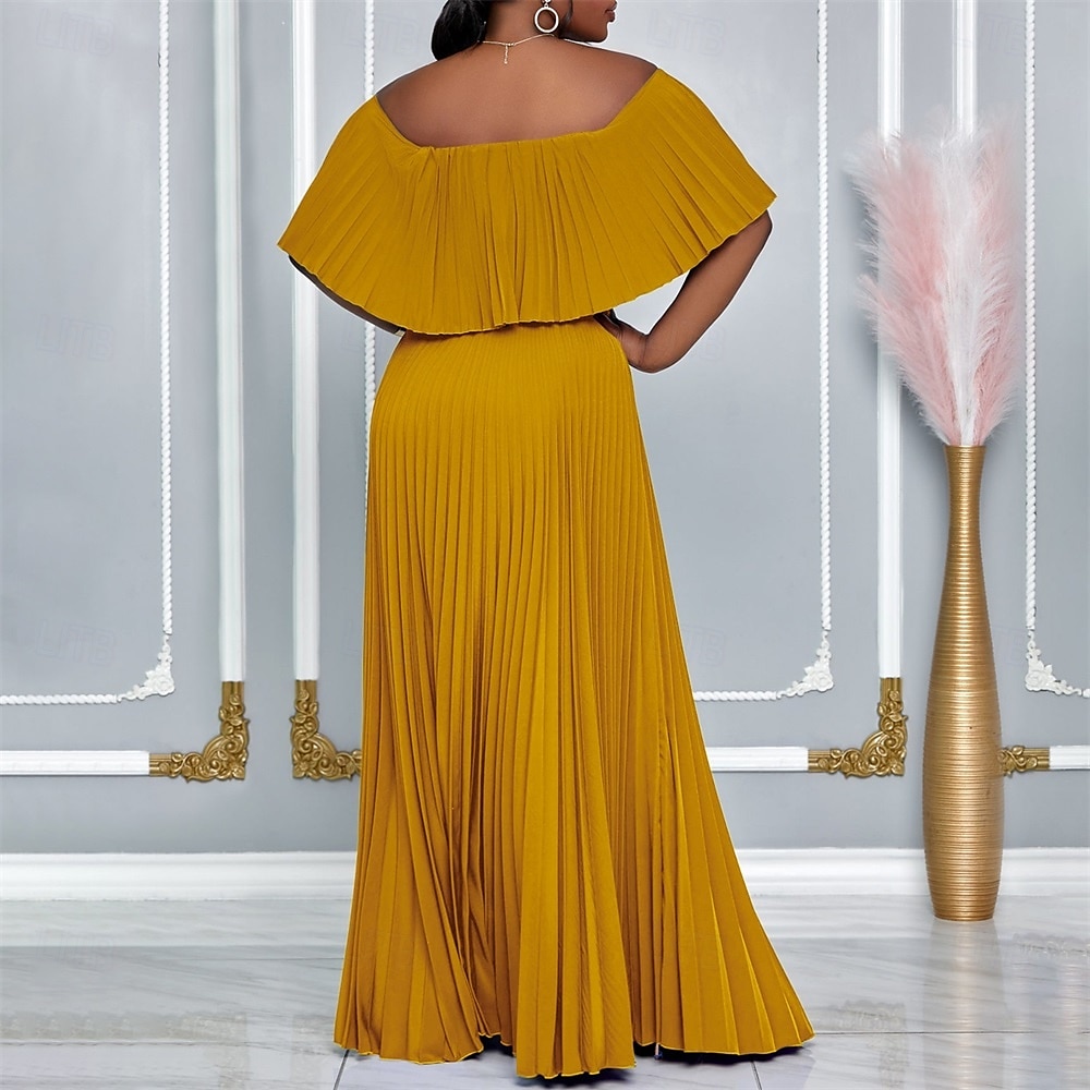 Robe A-Line robes de quinceanera élégante robe mariage invitée de mariage longueur sol manches courtes épaules dénudées polyester sans dos avec plis de 2025 ? $89.99 –P15