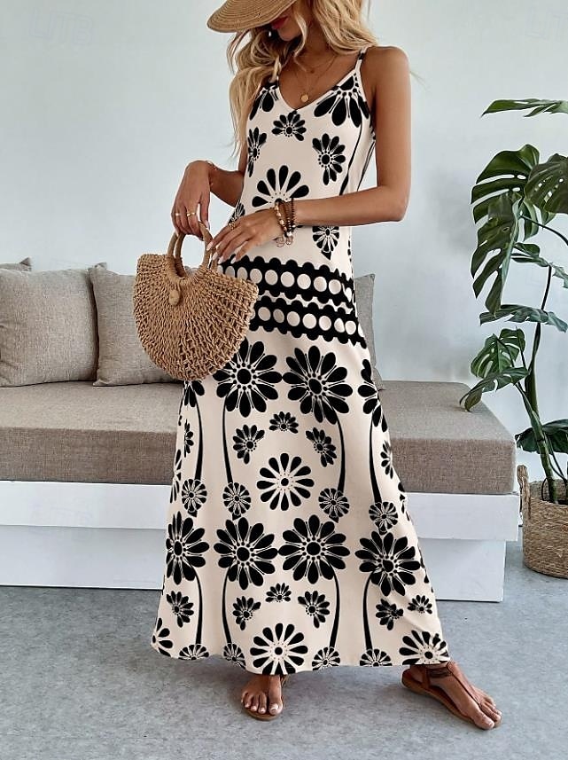 Női Maxiruha A vonalú ruha Slip ruha Szabadság Alkalmi Boho Parti Alkalmi Standard Virágos Grafika Ujjatlan V-alakú Narancssárga piros Fekete Medence Lóhere Nyár Tavasz 2025 - $31.99 –P7