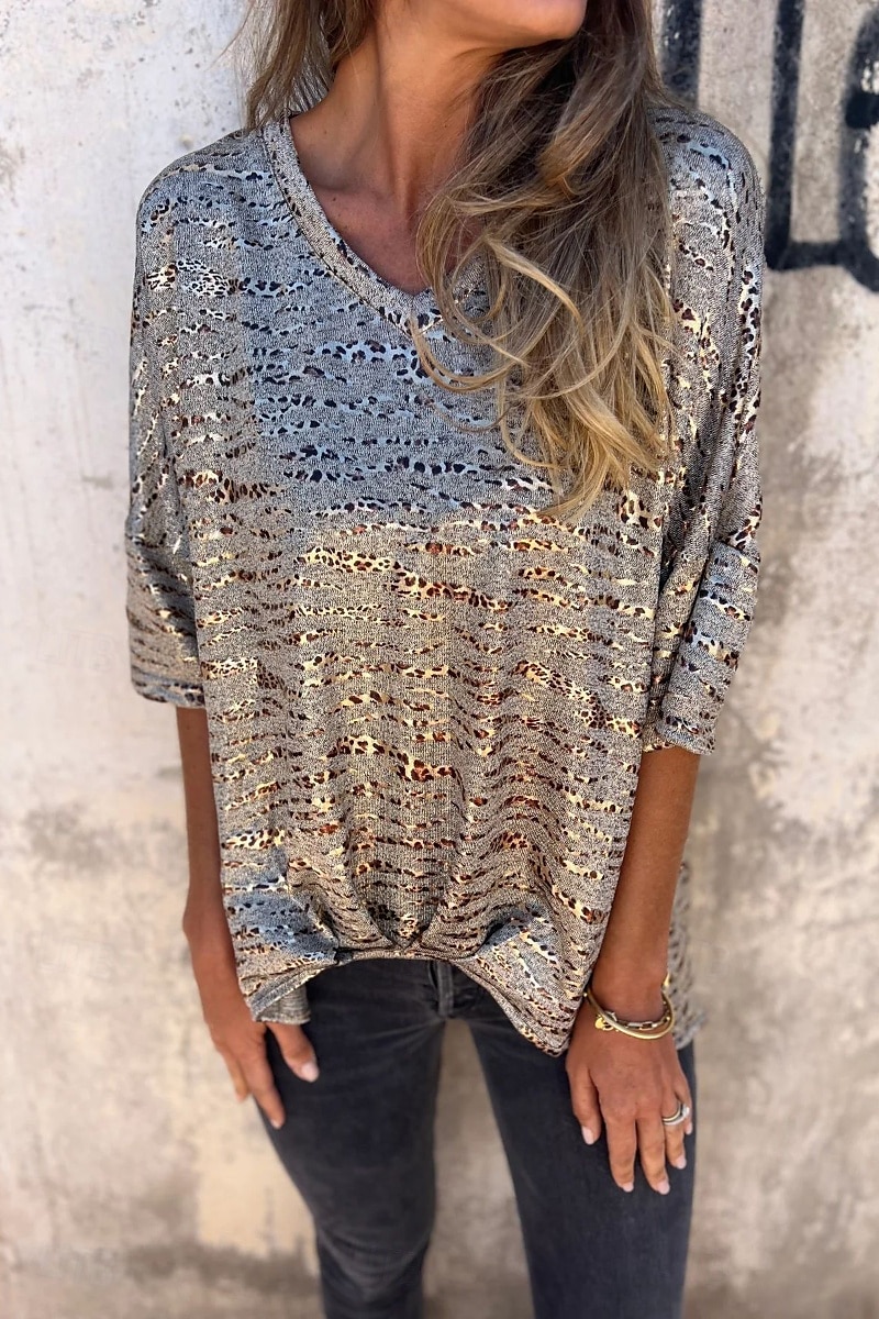 Dámské Halenka Leopard Moderní Poloviční rukáv Do V Běžné topy Denní Dovolená Jdeme ven Tisk Stříbrná Černá Léto 2025 - $19.99 –P8