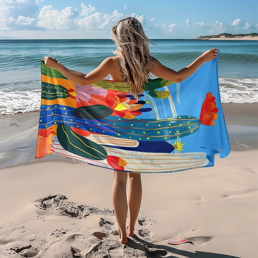 Toalla de playa estampada, manta de playa ligera, de secado rápido y sin arena, ideal para viajes, piscina y uso al aire libre. 2025 - $10.99 –P2