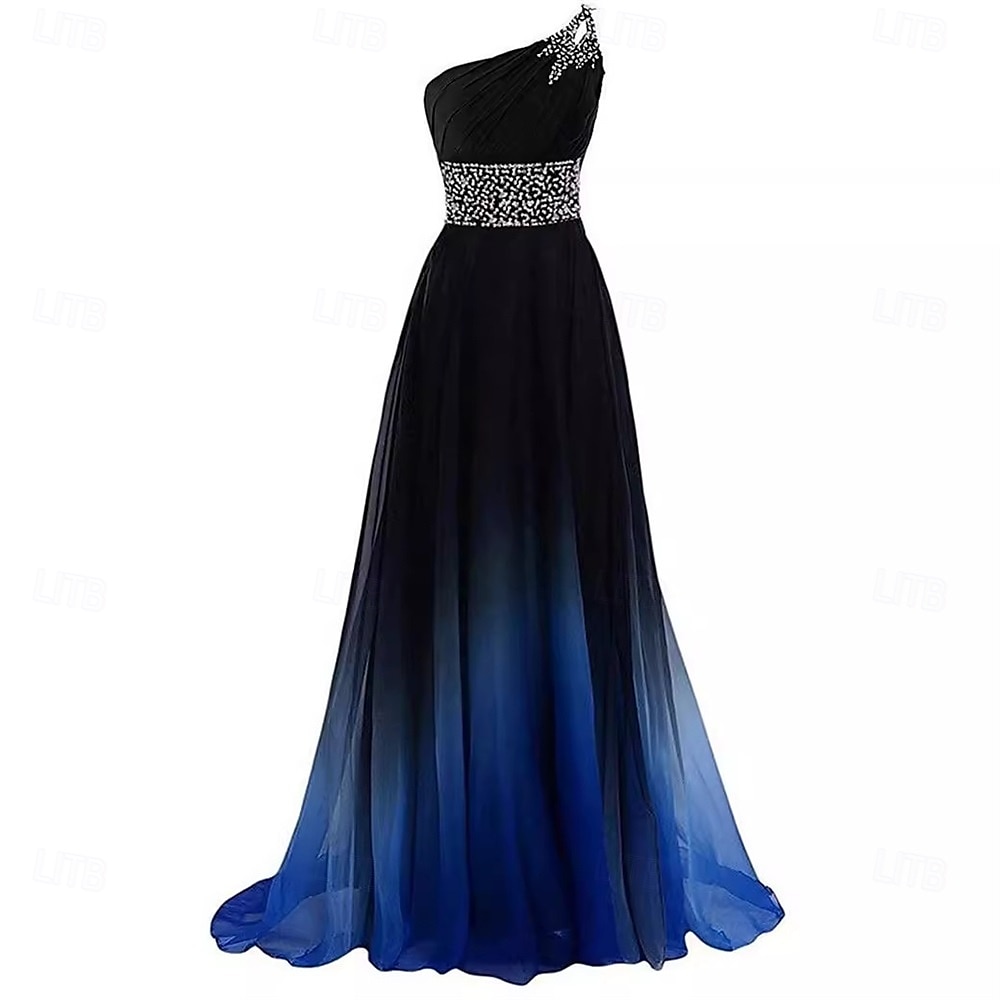 A-Line Quinceanera Dresses Elegant Dress Performance Christmas Floor Length Sleeveless One Shoulder Chiffon Backless with Pleats Beading 2025 2025 - $119.99 –P7