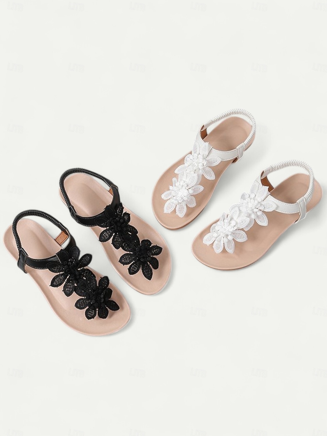 weiße, flache Sandalen mit Blumenmuster für Damen – Spitzenblumendesign mit elastischem Riemen an der Rückseite für Sommerhochzeiten am Strand und lässige Tagesoutfits 2025 - $24.99 –P1