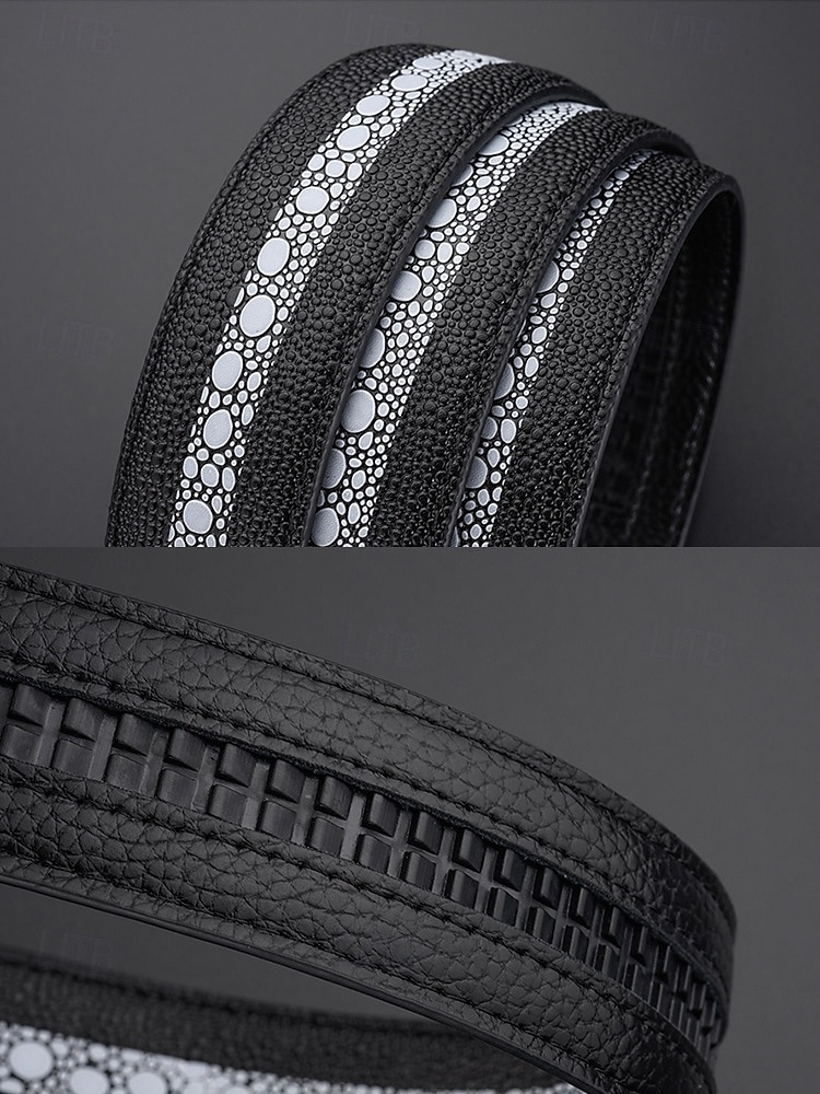 Men's Genuine Stingray Leather Automatic Buckle Belt – Luxury Textured Strap with Reflective Pattern for Business, Formal and Gift Occasions 2025 - $26.99 –P5