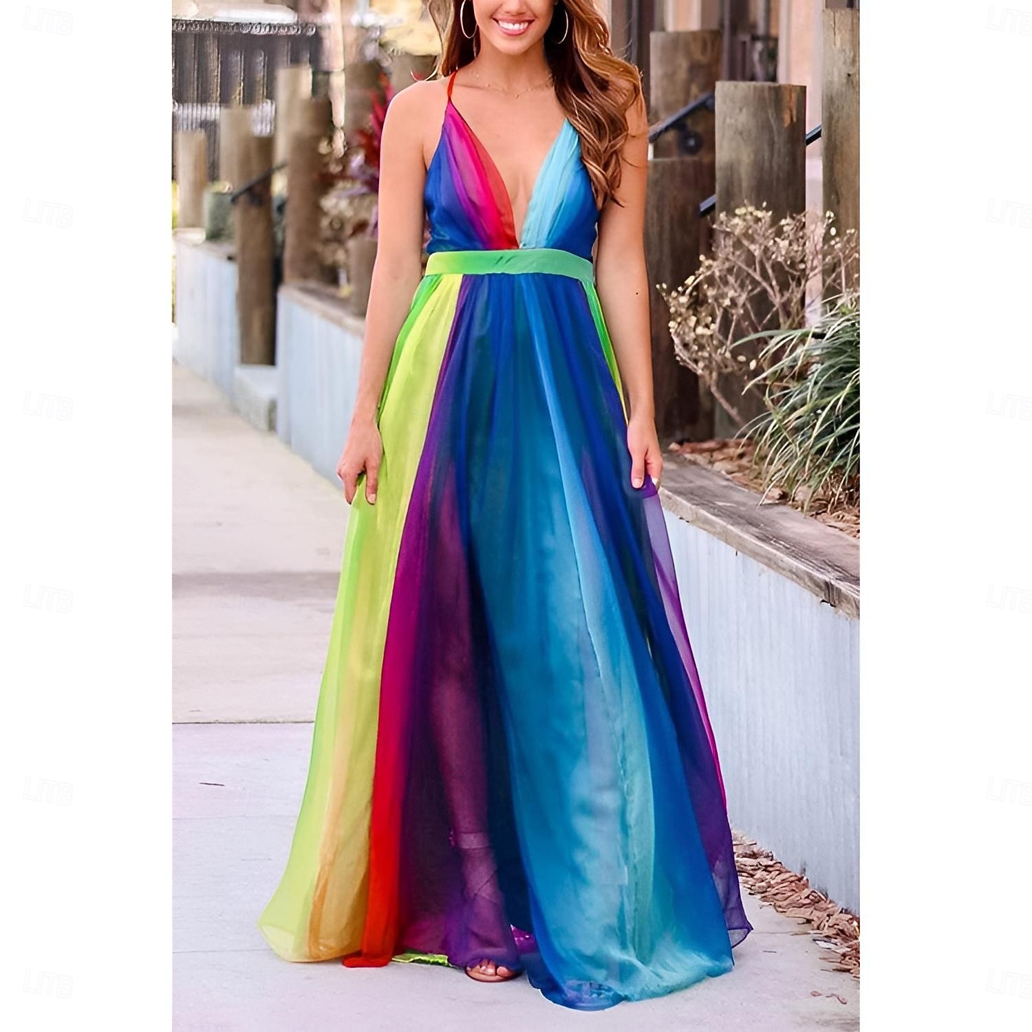 Stolthet Regnbåge Klänningar Rainbow Chiffong Maxiklänning Ledigt Dam Vuxna Prideparad Pride månad Halloween Karnival Lätt karnevalsdräkt 2025 - $34.99 –P1