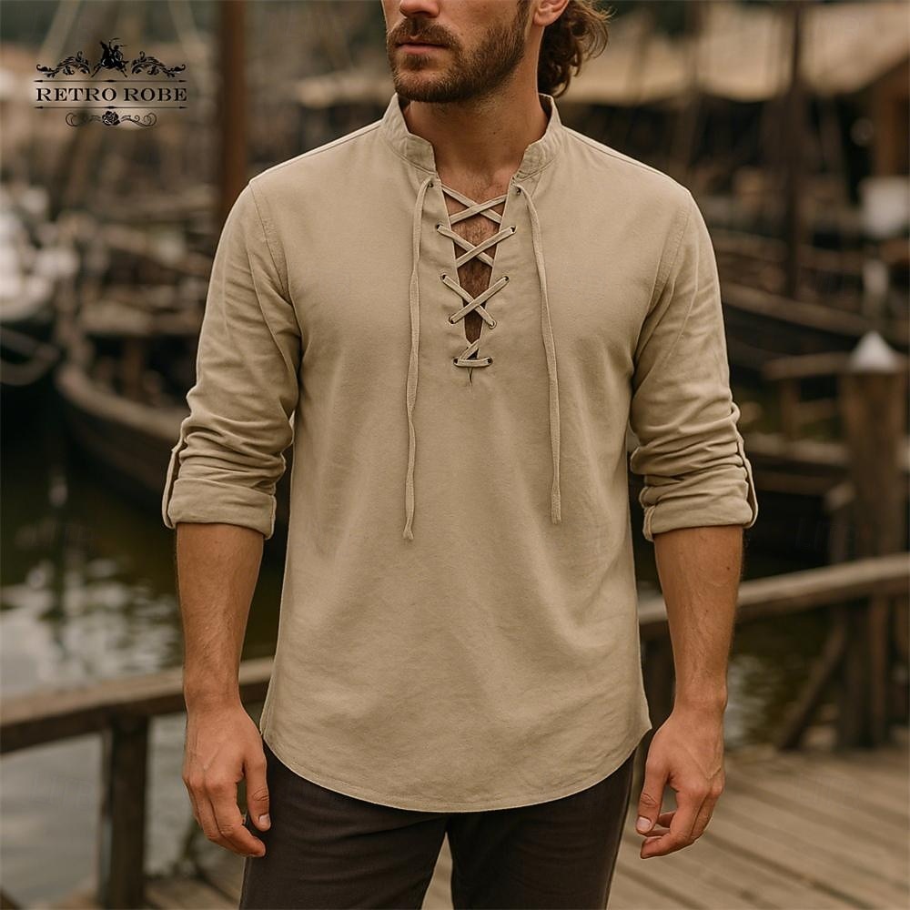 Középkori Reneszánsz 17. század Ing Kalóz Viking Egyszínű Jelmez Férfi Mindszentek napja Farsang Alkalmi / Napi Reneszánsz Vásár LARP Felnőttek Ing Tavaszi nyár 2026 - $29.99 –P10