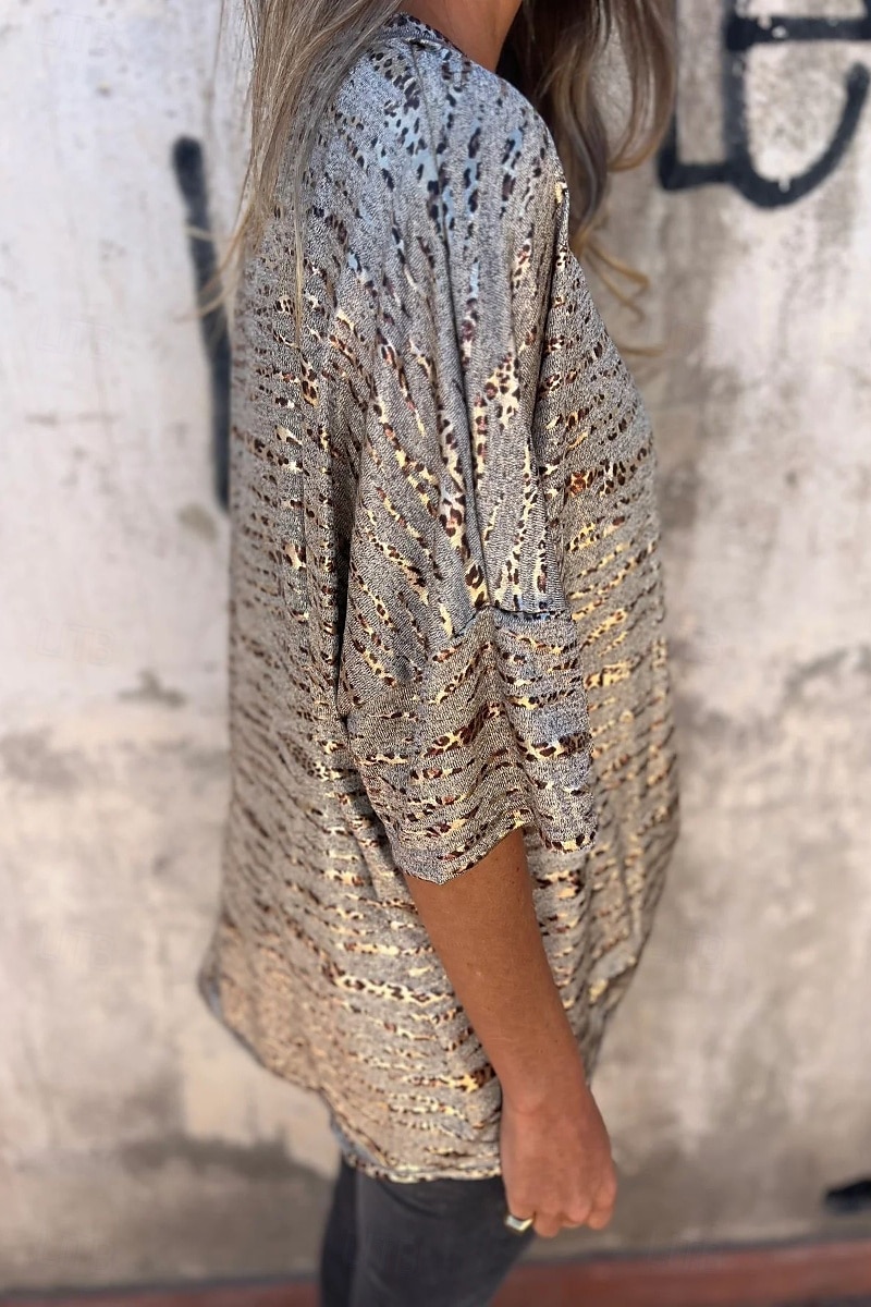 Dámské Halenka Leopard Moderní Poloviční rukáv Do V Běžné topy Denní Dovolená Jdeme ven Tisk Stříbrná Černá Léto 2025 - $19.99 –P9