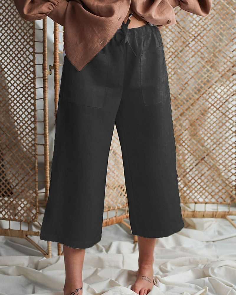 Per donna Pantaloni in cotone e lino Pantaloni Palazzo Moda Streetwear Comfort Lunghezza al polpaccio Misura del girovita medio Semplice Elastico in vita Comodo All'aperto Confortevole Streetwear del 2025 a $26.99 –P8