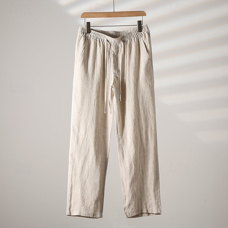 Men's Linen Pants Trousers Summer Pants Beach Pants Pocket Drawstring Elastic Waist Plain Comfort Breathable Vacation Daily Holiday Hawaiian Boho Navy Blue Beige 2025 - $17.99 –P2