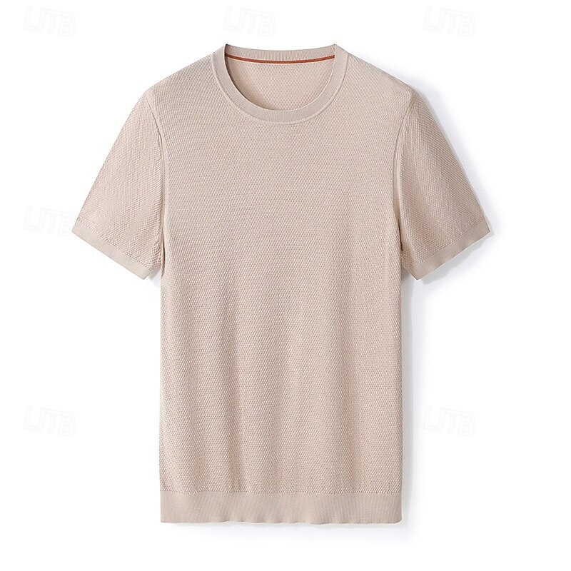męska jedwabna bawełniana mieszanka lyocellu t-shirt krótki rękaw okrągły dekolt lato gładki żakard elegancki klasyczny okrągły dekolt minimalistyczny wakacje dom bawełna czarny niebieski granatowy top koszulka męska 2025 - $46.99 –P13