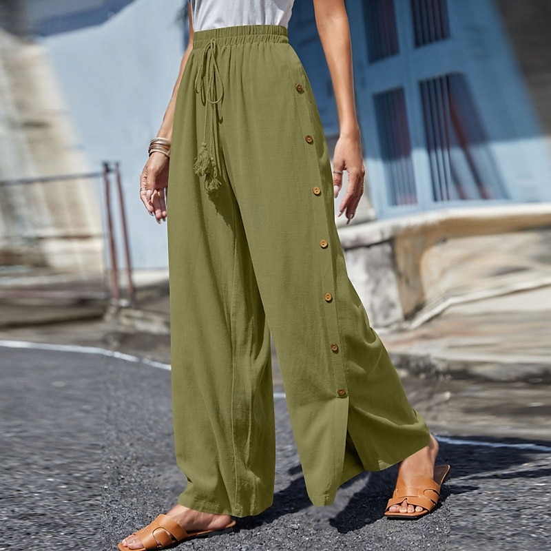 Mujer pantalones Pantalones Casual Longitud total Cintura Media Plano Hebilla Diseño de cordón elástico Al Aire Libre Cómodo Festivos Ropa Cotidiana Fin de semana Rojo oscuro Magenta Verde oscuro Gris 2025 - $18.99 –P19