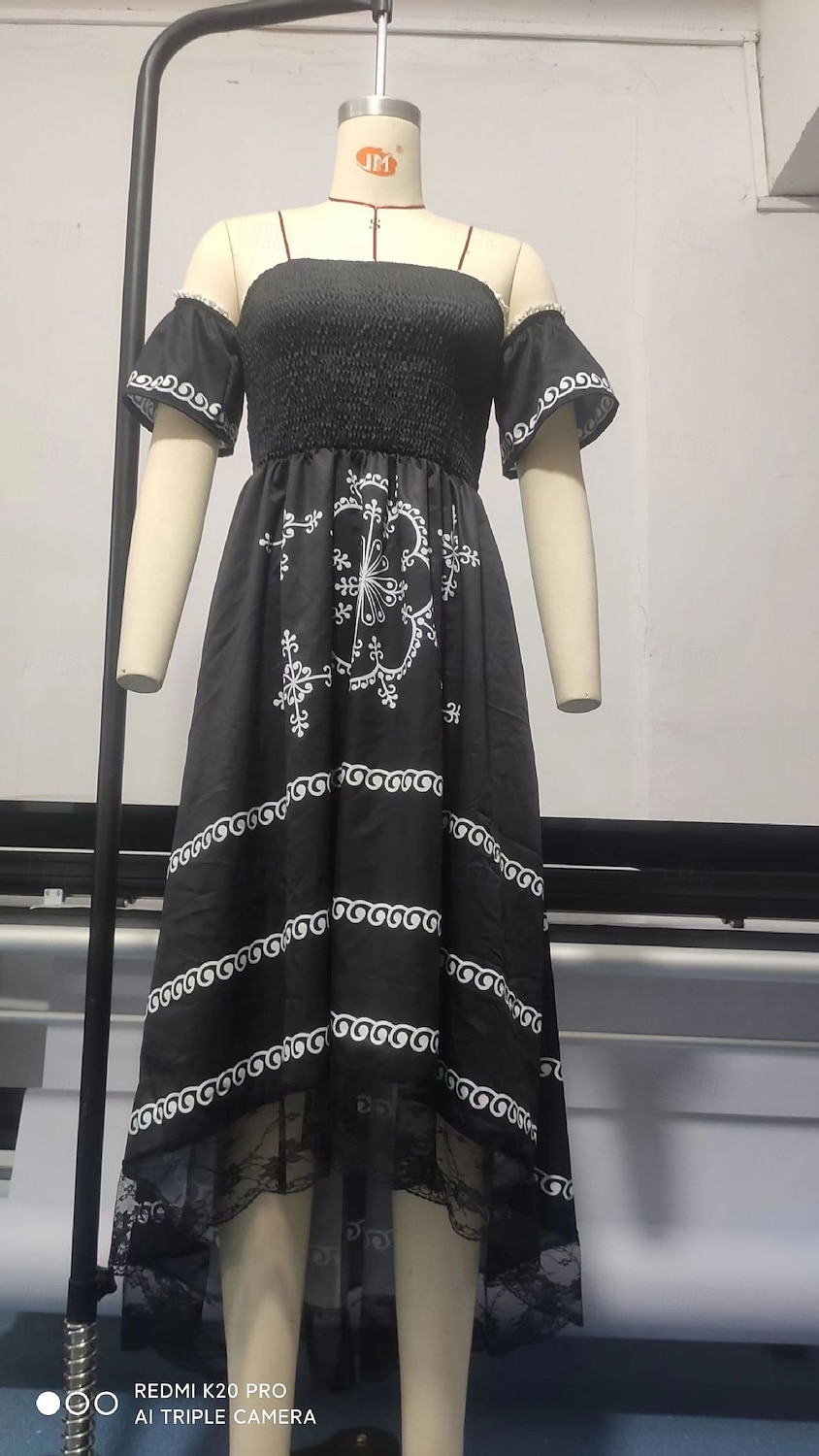 Dam Midiklänning Axelbandslös klänning Semester Ledigt Boho Strand Stam Ärmlös kall axel Svart Sommar Vår 2025 - $39.99 –P4