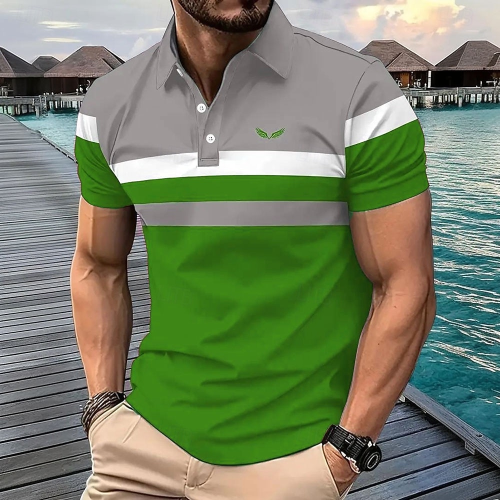 Per uomo A righe Polo Manica Corta Magliette polo Camicie con Colletto Business Casual Scuola All'aperto Athleisure Abbigliamento quotidiano Stampa 3D Estate Nero Rosso Blu del 2026 a $26.99 –P5