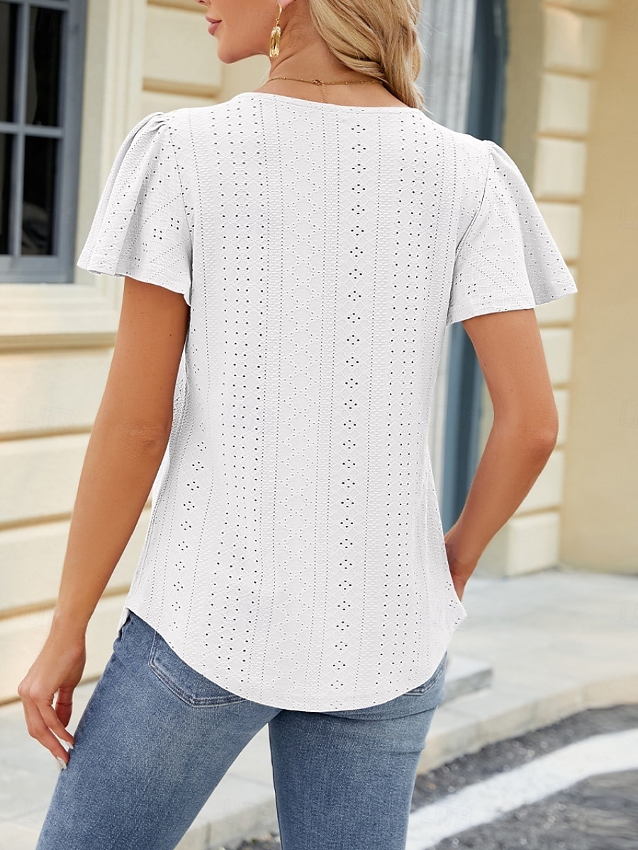 Tricou pentru Femei Culoare Uniformă Grafică Simplă Modă Stilat Clasic Mâneci Scurte Gât Pătrat Ținute Zilnice Weekend Alb Roz Violet Fuchsia Vară Primăvară 2025 - $17.99 –P6