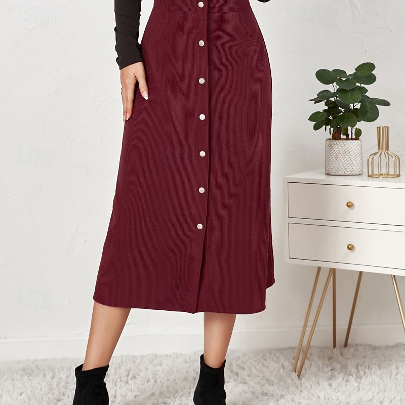 Pentru femei Fustă Casual Midi Talie Medie Fuste Simplu Zdrobit Micro-elastic Vacanță Stradă Negru Roz Îmbujorat Roșu Vin Culoarea ghimbirului Vară Catifea 2025 - $23.99 –P10