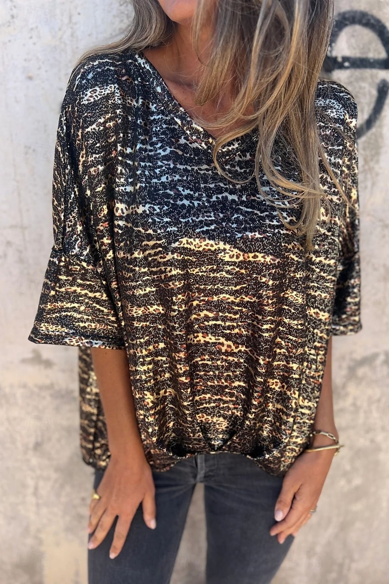Dámské Halenka Leopard Moderní Poloviční rukáv Do V Běžné topy Denní Dovolená Jdeme ven Tisk Stříbrná Černá Léto 2025 - $19.99 –P3