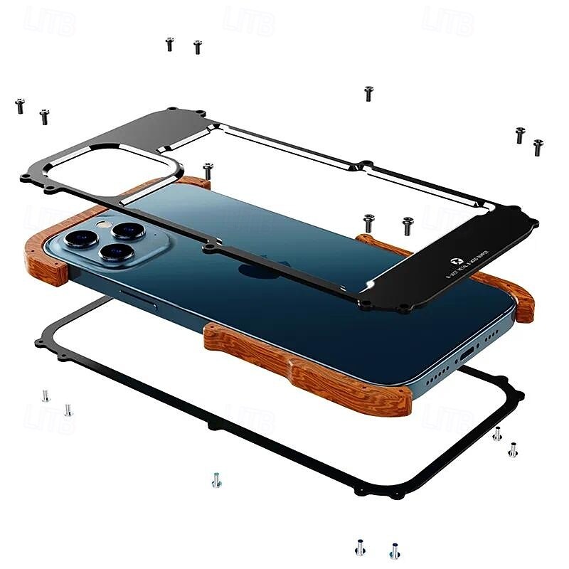 Wood Metal Bumper Frame Case for iPhone 15 Pro Max 14 Plus 13 12 11 Pro Max X XR XS – 4-Corner Shockproof Protection, Solid Color Aluminum Alloy Edge Cover 2025 - $36.99 –P4